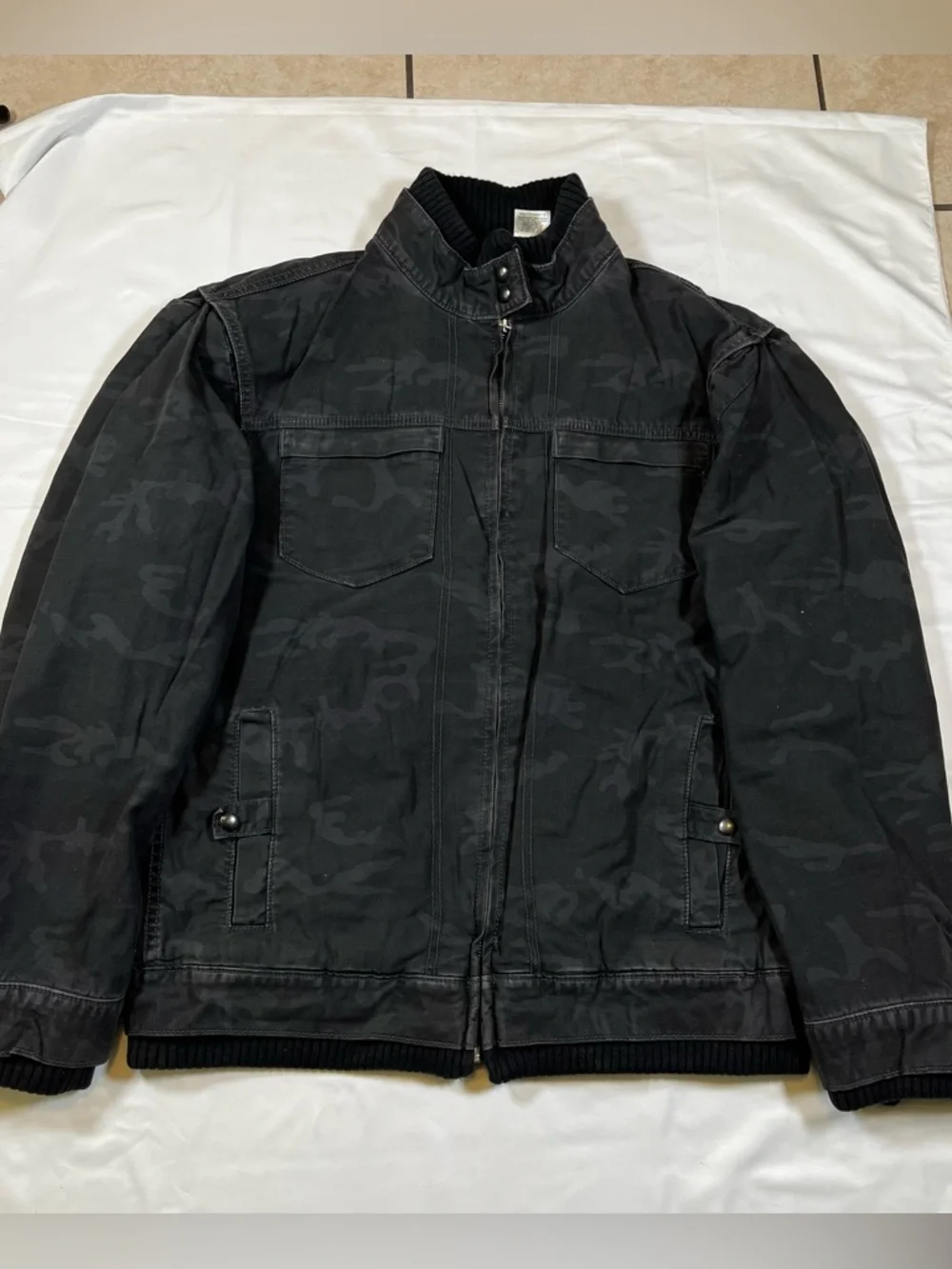 Levis Tab Twills Men's L Gray Camo Military Field Jacket Full Zip‎ Cotton